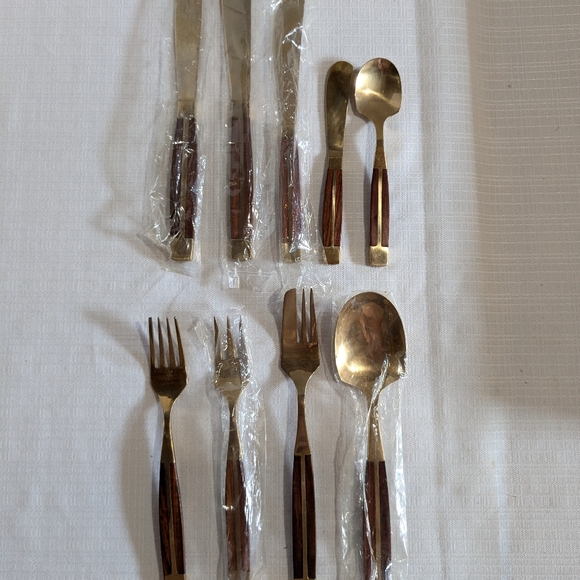 Flatware set VTG Rosewood & Bronze 36 pieces wood case MCM Jean Claude Utensils - Picture 4 of 16